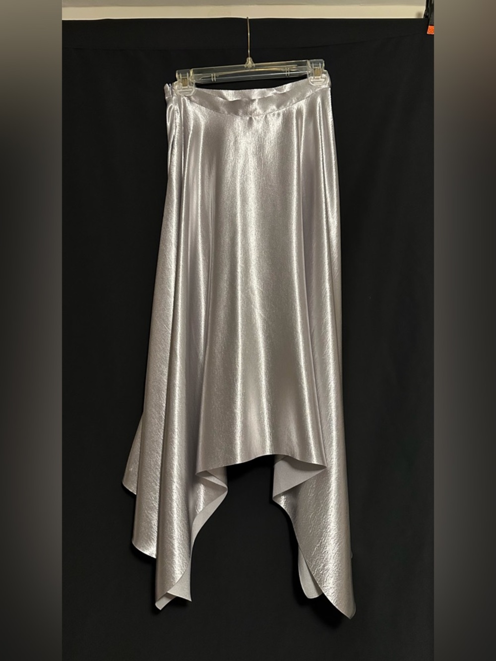 Satin Asymmetric Metallic Silver Women's Skirt